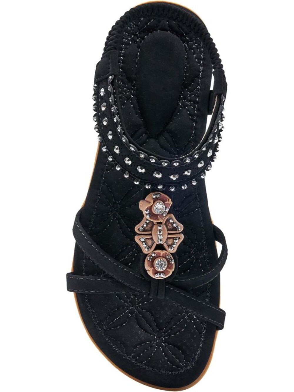 Women's Flat Sandals Walking Shoes Beach Black Dressy Summer Bohemian Flats